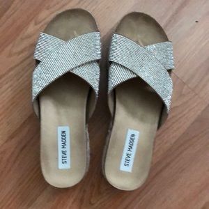 Platform sandals with rhinestones